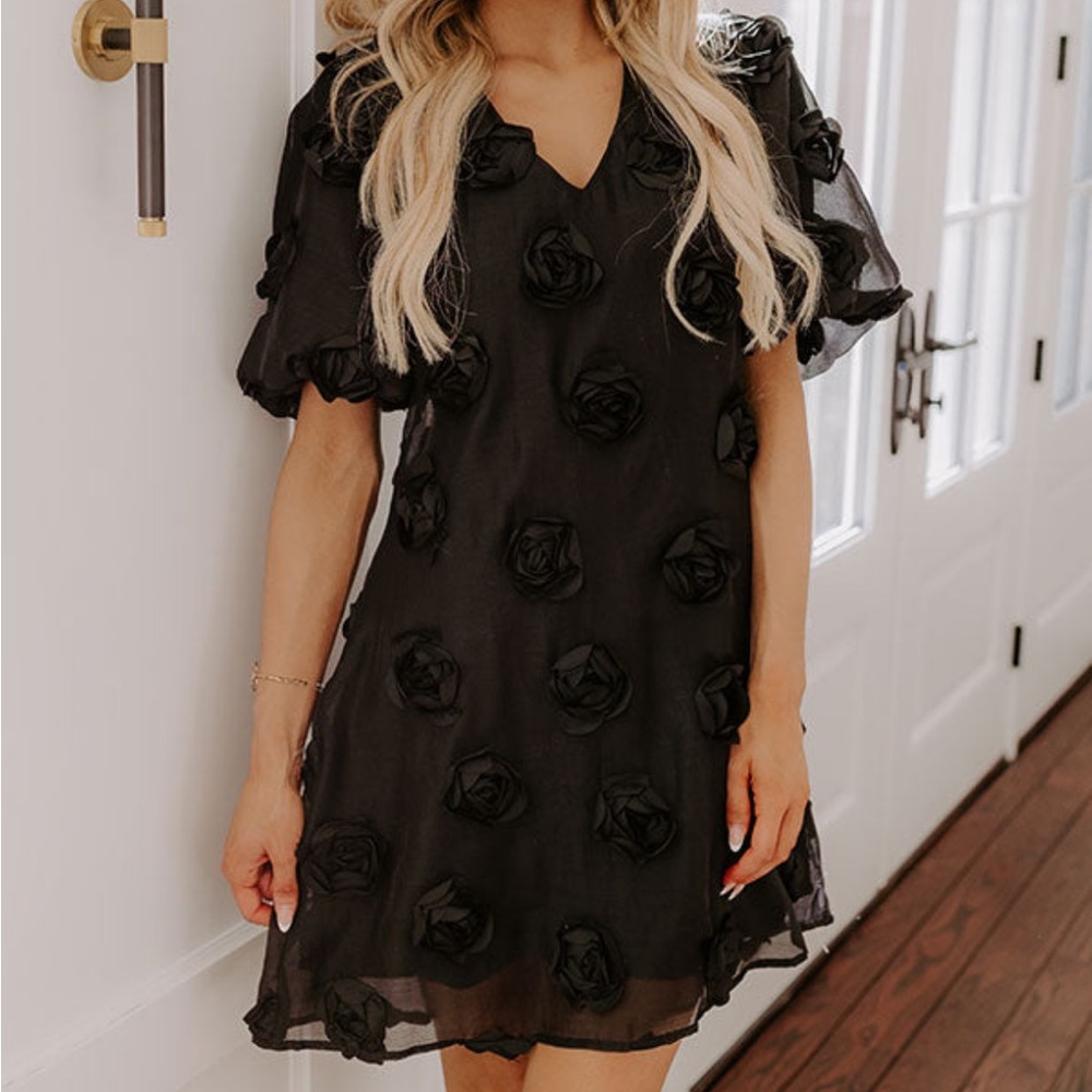 Impressions Elegant Black Floral Mini Dress